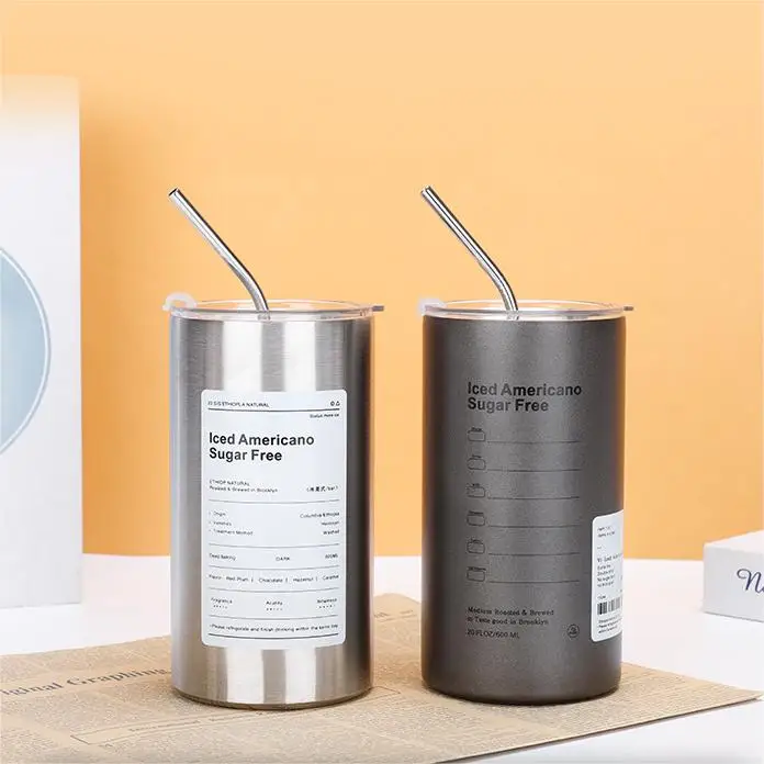 Creative 20 OZ Home Outdoor Glass Pop Top Can Water Bottles Coffee Cup Tumbler Vacuum Flask Thermoses with Straw
