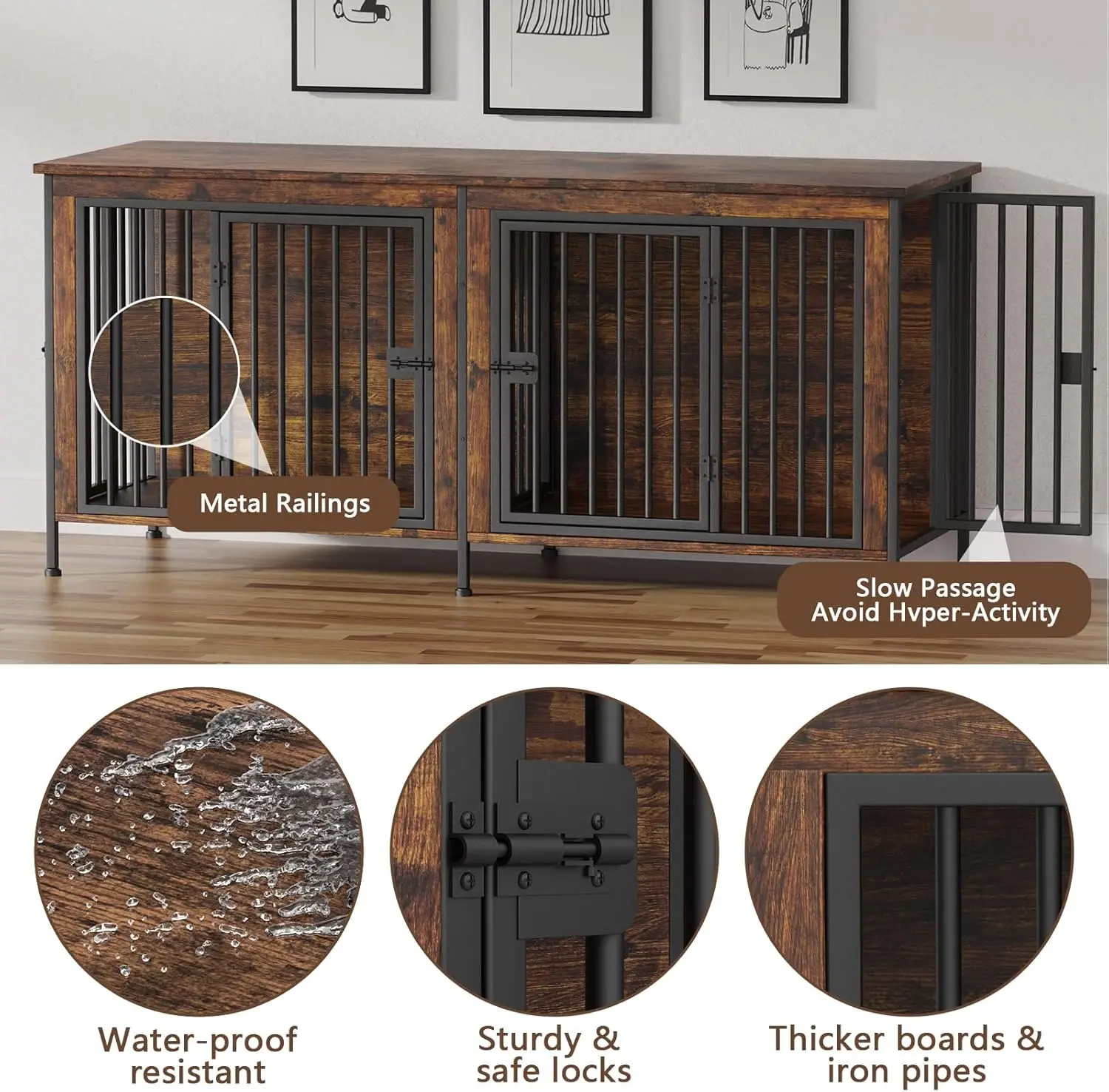 Custom High Quality Dog Kennel Pet Cage Breathable Wooden and iron Dog Crate Dog House with 2 Drawers