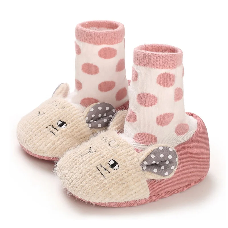 EVERTOP wholesale berber fleece lovely cartoon warm thermal winter baby sock shoes