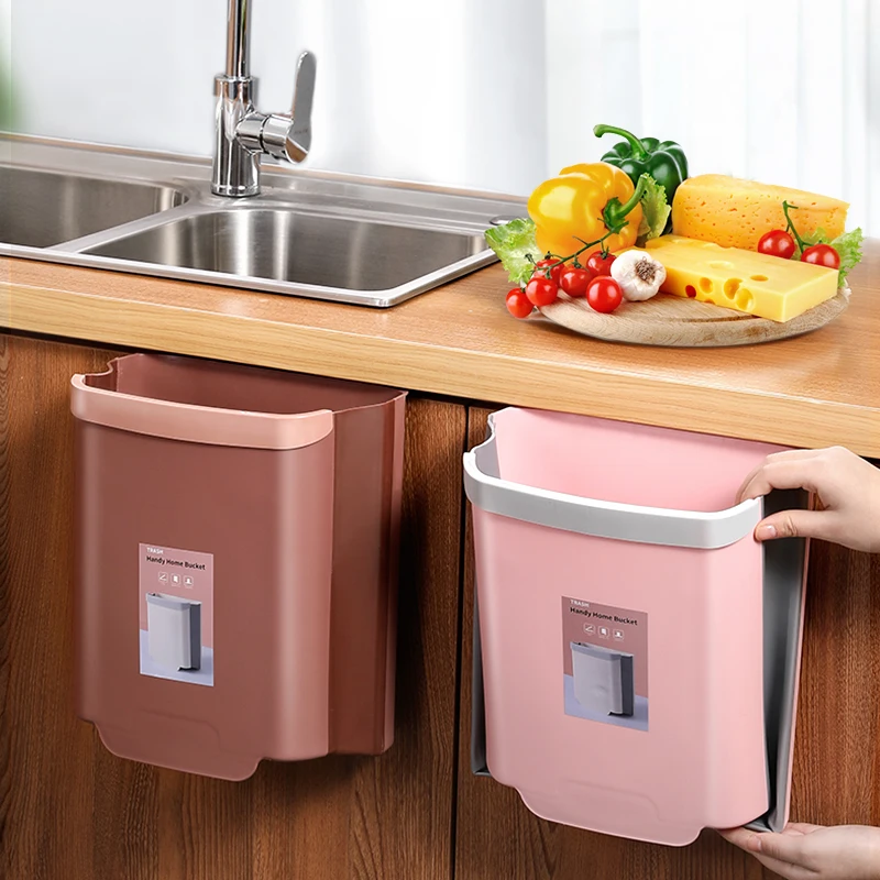 Plastic Kitchen Cabinet Door Wall Mounted Waste Bin Foldable Trash Can Kitchen Garbage Dustbin Trash Bin 2021 New hot sell