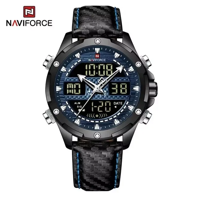 Clearance Limited Time and Quantity NAVIFORCE 9194 Luxury Watch Man Sport Genuine Leather Quartz Digital Watches Men Wrist Clock