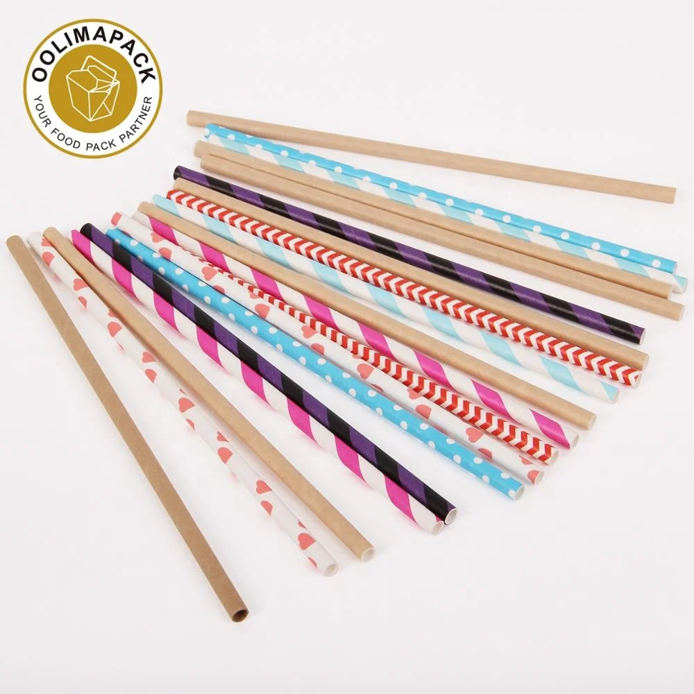 Free Samples Biodegradable Disposable 197x6mm Paper Straw Decorations Striped Cocktail Drinking Straw