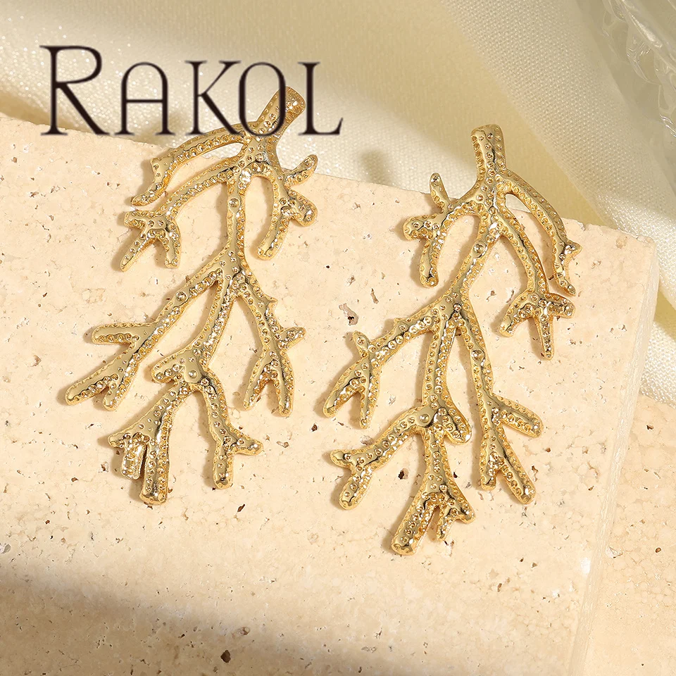 RAKOL SGE016 Factory Coral-Shaped Exaggerate Popular Stainless Steel Fashion Jewelry Earrings No Fade Statement Branch Earring