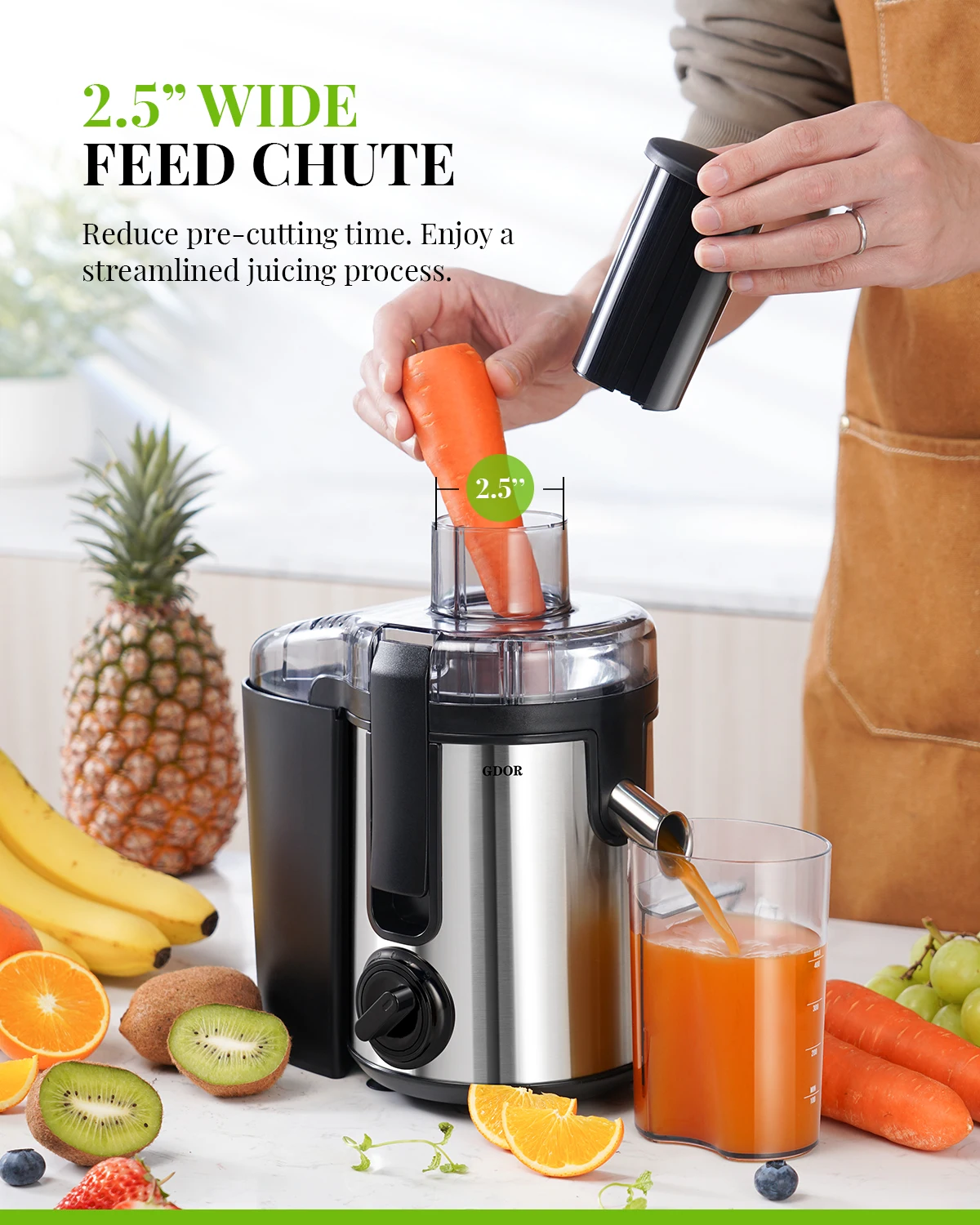 GDOR Full Copper Motor Juice Extractor Titanium-Plated Filter High Juice Yield 3 Speeds Mode BPA-Free Juicer Machine