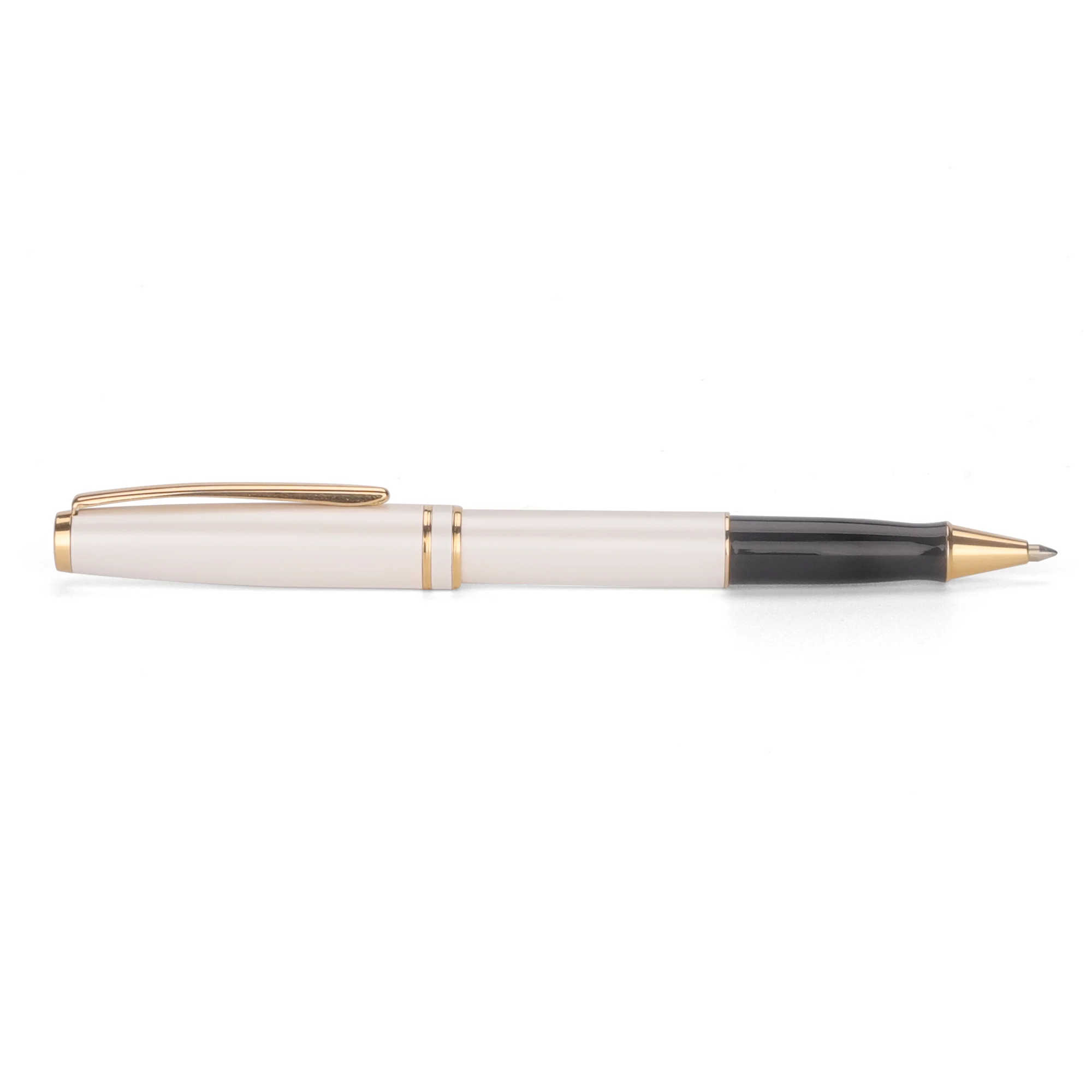 Customized Luxury Pearl White Roller Pen with Golden Trim for Business Gift
