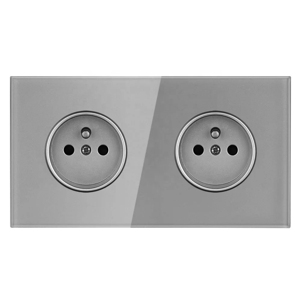 Двойная настенная розетка, роскошная зеркальная панель из закаленного стекла, 220 ~ 250 В переменного тока, французская розетка 16 А