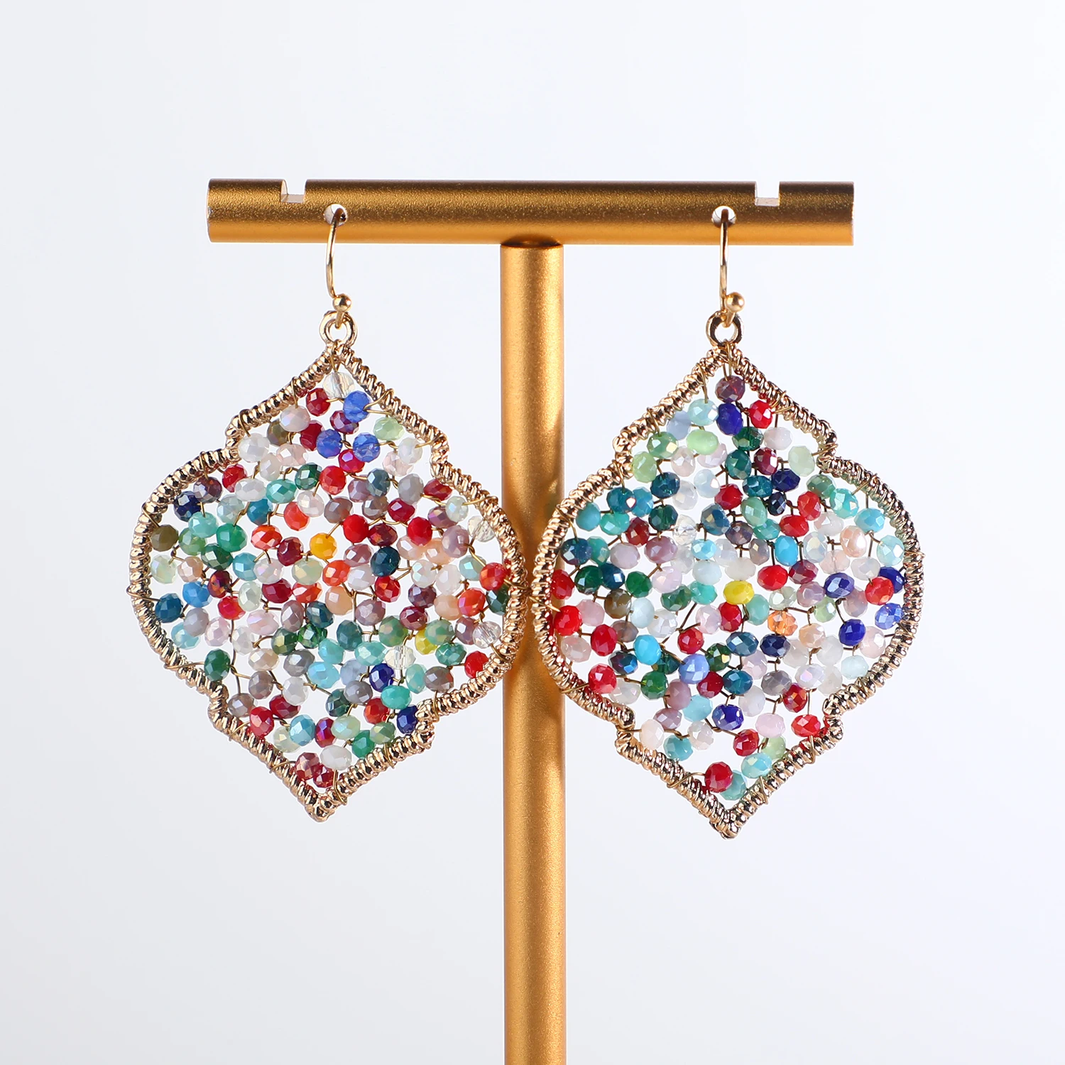 Fashion Multicolour Beads Cute Pendant Earrings Brass Wire Wrapped Unique Design Boho Earrings Women