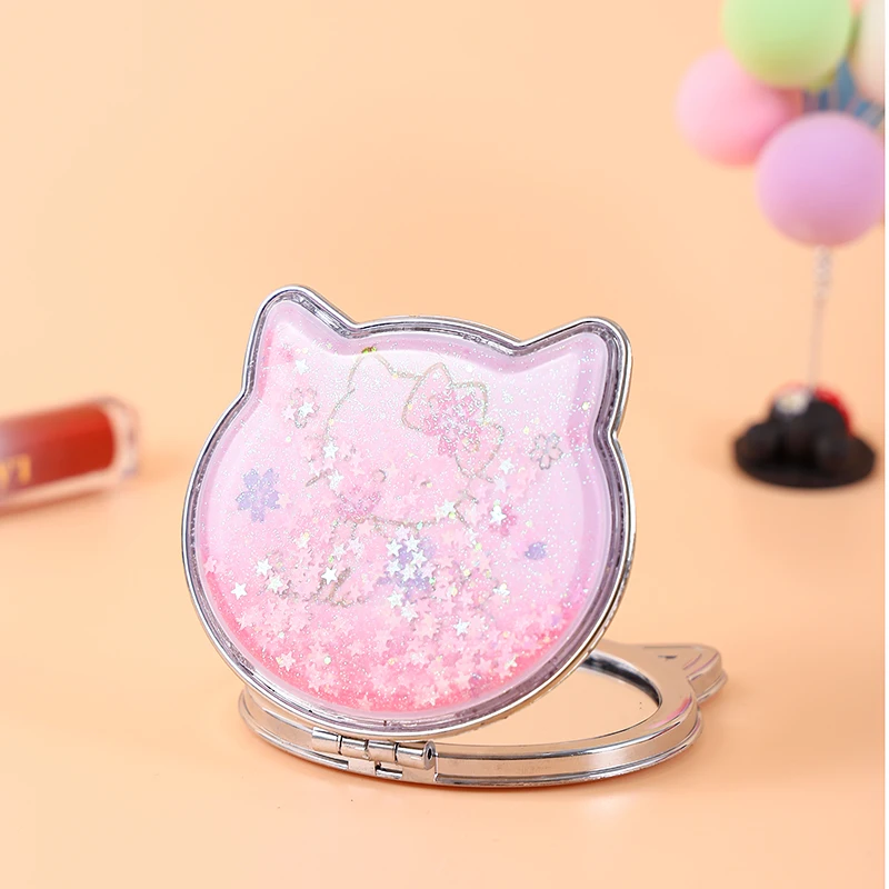 Wholesale Cartoon Mirror Hello Kt Travel Small Compact Handheld  Quicksand Glitter Makeup Mirrors