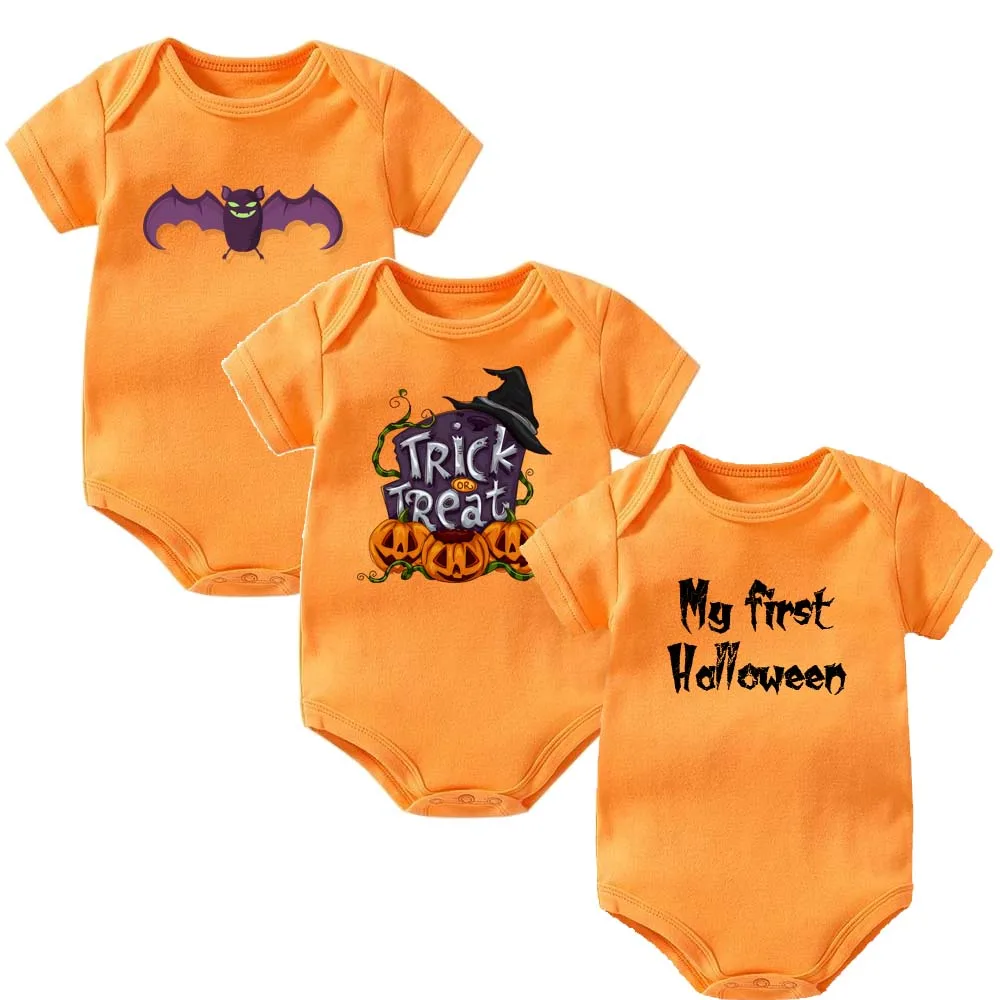 Custom Halloween costume cosplay baby clothes cotton black orange color long sleeve infant toddler onesie Pumkins baby