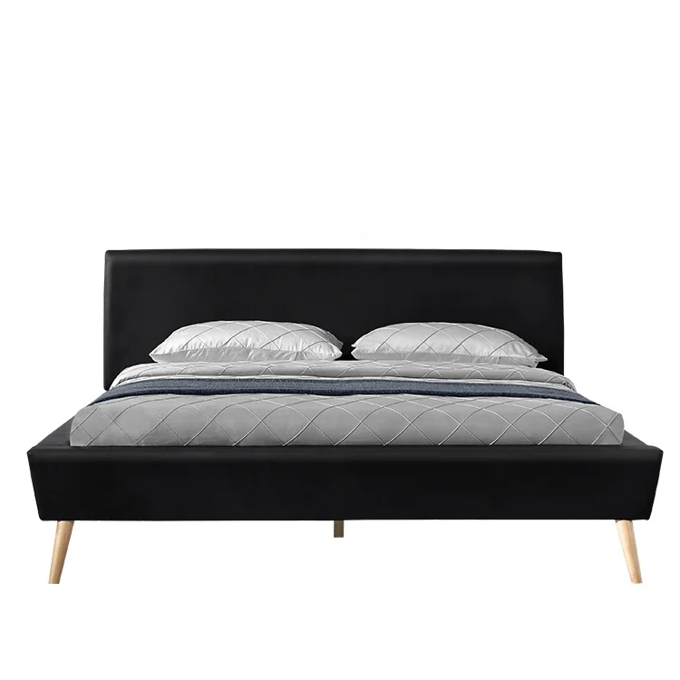 Willsoon Scandinavia-Style Modern Bed Frame European Double-Sized PU Faux Leather Wooden Bed Frame for Home Furniture