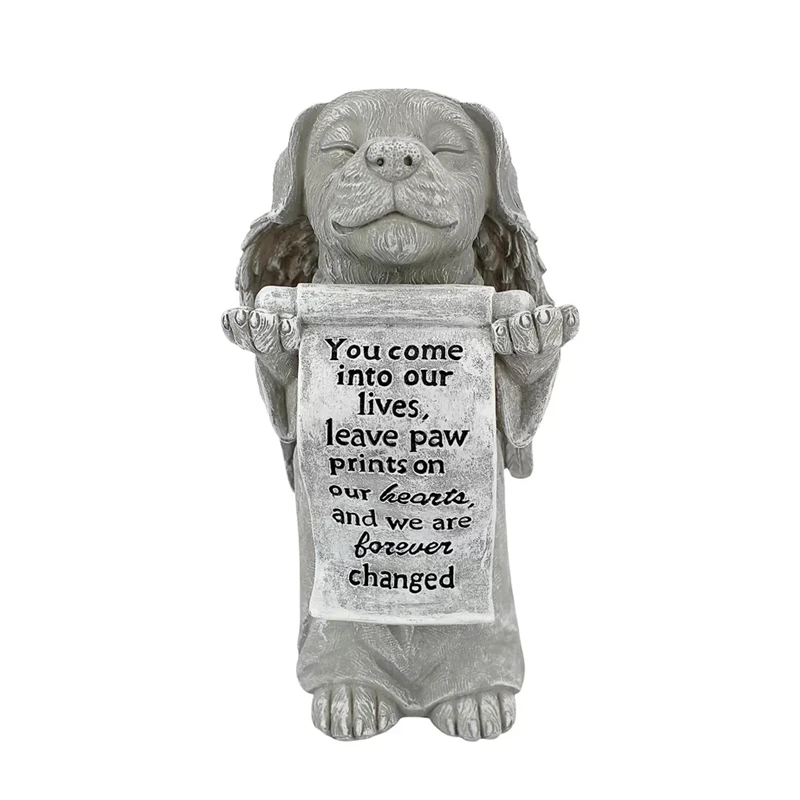 Dog Pet Memorials Paw Prints on our Hearts Resin Stone Like Statue