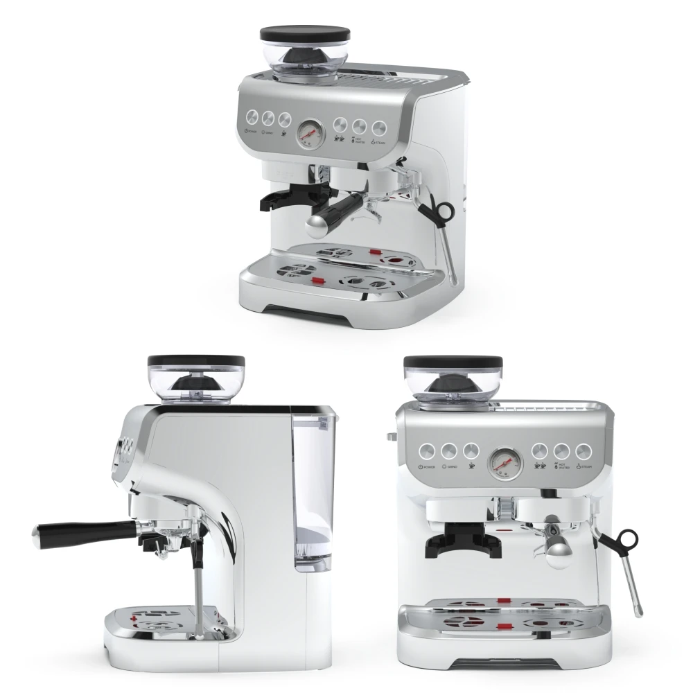 expresso italian style white cappuccino coffee maker with grinder built in and frother