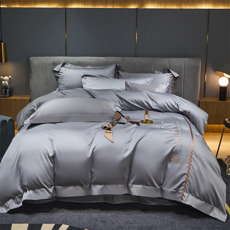 Wholesale Cotton Bed Stripe Embroidery Bedding Set Queen King Size Bed Sheet Set Custom Bed Sheet Duvet Cover