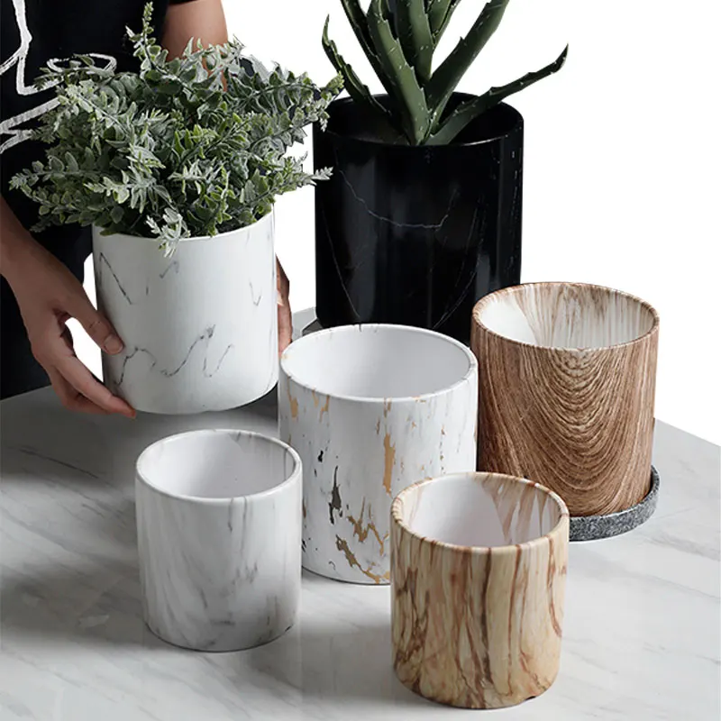 Redeco New Trend Mini Garden Supplies With Tray Marble Veins Pots Ceramic Plant Sale for