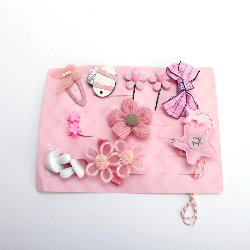 New arrivals 2020 design Box of 13 hair accessories Pink cute little girl hair accessories