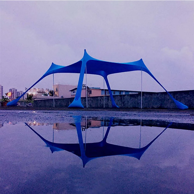 Camping canopy Beach Canopy Awning Sunshade Beach Tent With Sandbag Nylon Fabric Aluminum Poles Sun Shelter