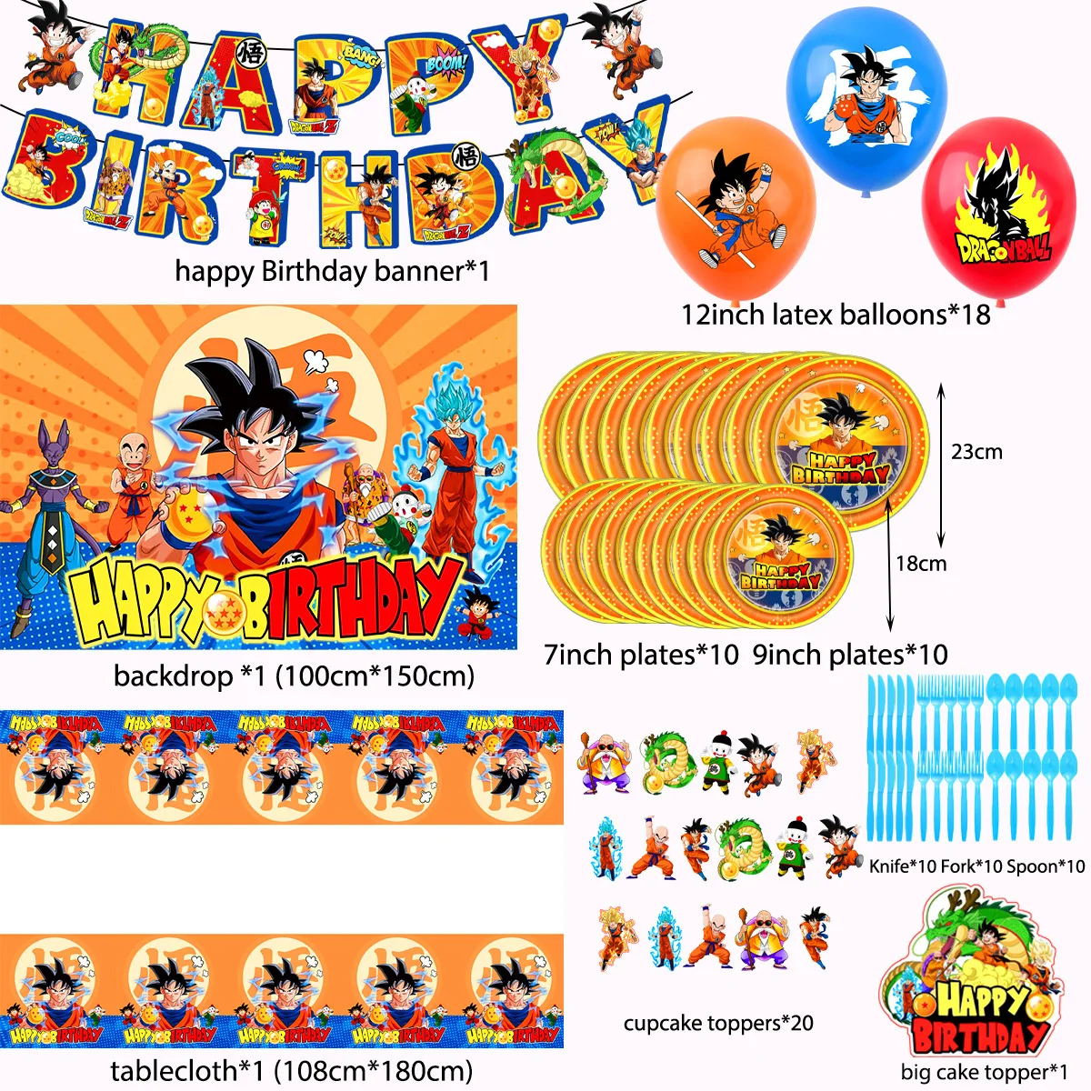 Wholesale Dragon Ball Theme Monkey King Background Tablecloth Plate Banner Balloon For Party Decoration