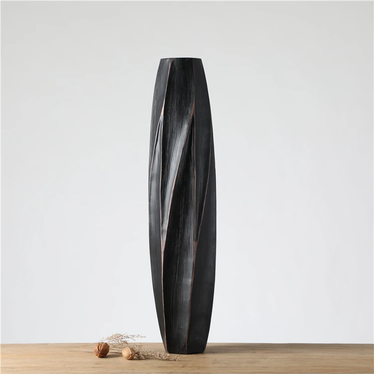 Wholesale unique design floor black flower resin vase for home decoration