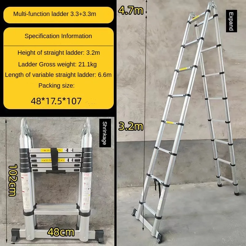Portable Multifunctional Telescopic Ladder Foldable Telescopic Straight Ladder Outdoor Work Aluminum Alloy Telescopic Ladder