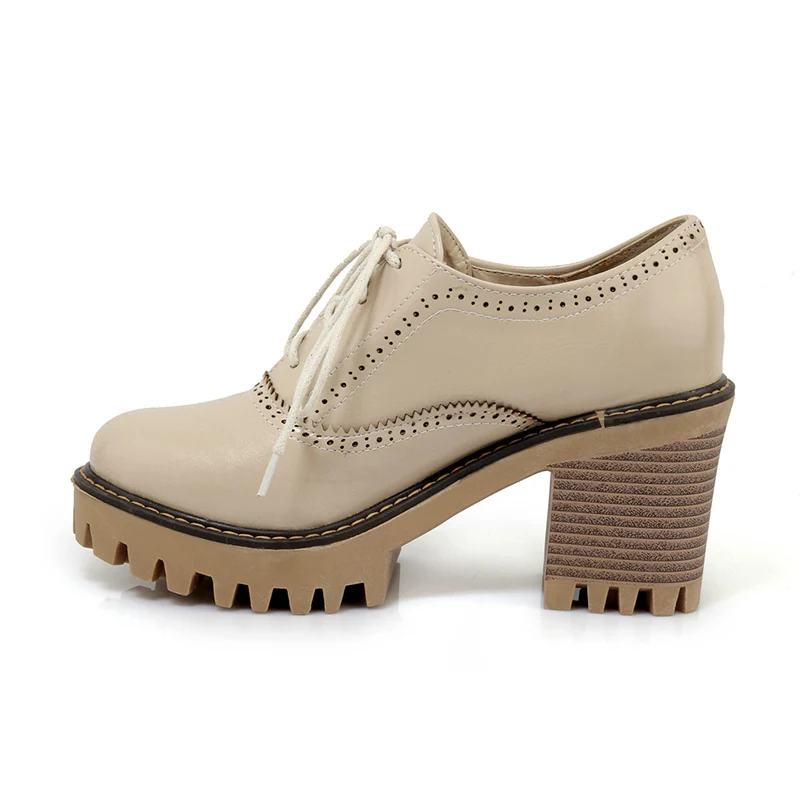 British Women Retro Chunky Heel Lace Up Ankle Boots Punk Gothic Creeper Shoes for Women