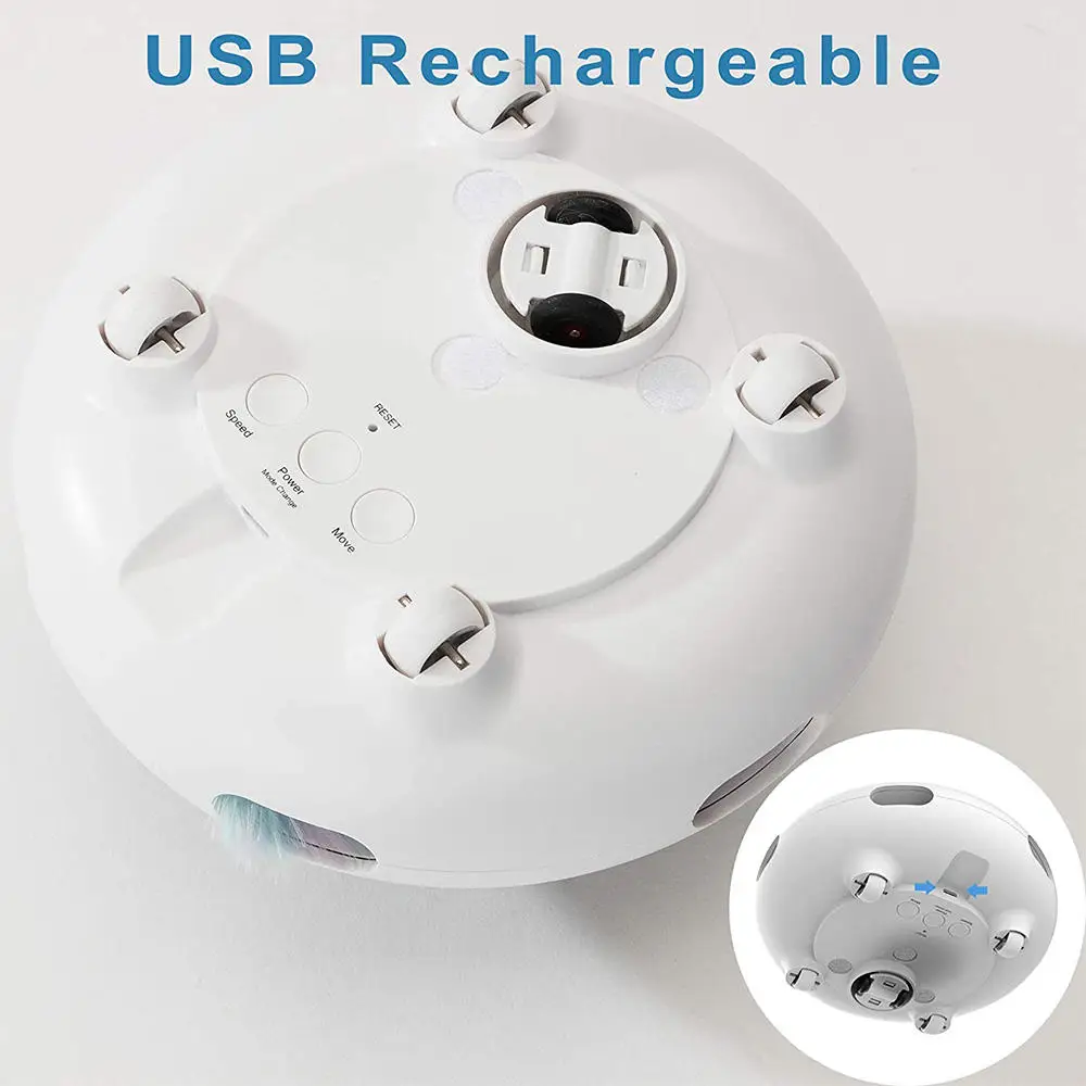 2024 New Automatic UFO Electric Cat Toy Pet Tumbler Turntable Funny UFO Interactive Cat Toy With Feather