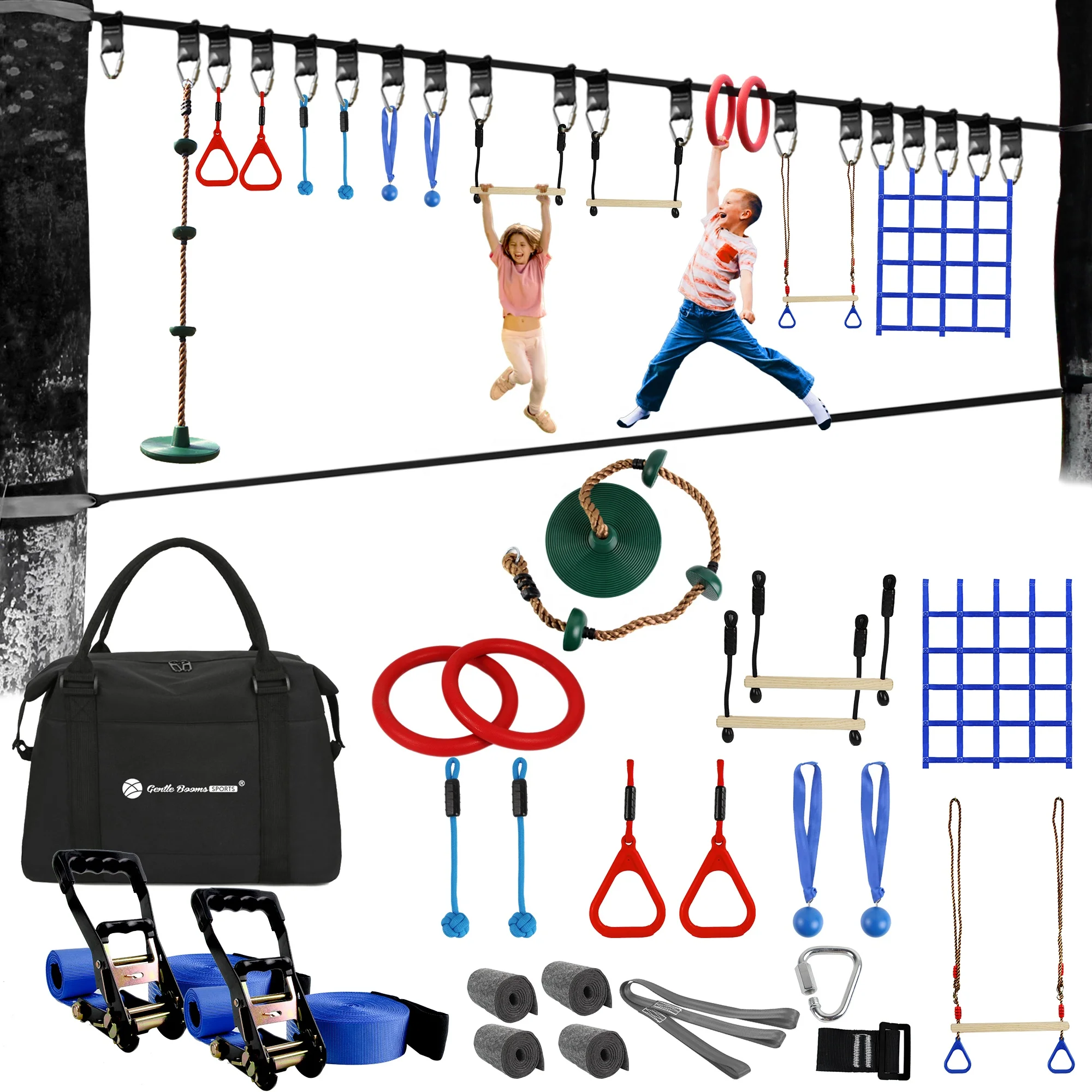 Gentle Booms Sports 36ft 40ft 45ft 50ft 56ft Slackline Monkey Bar Kit Ninja  Slackline Line Obstacles for Kids