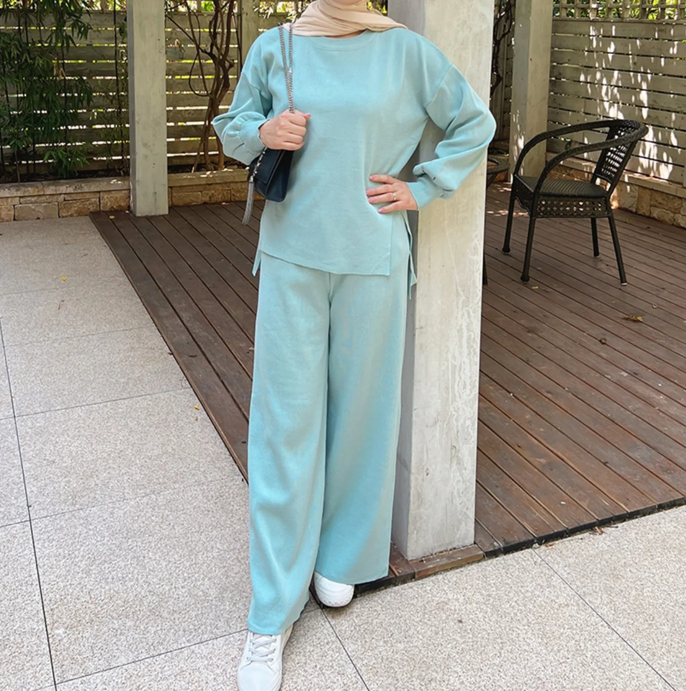 Islamic clothing Arabic Muslim women 2 pieces set winter autumn knit sweater suit clothes set