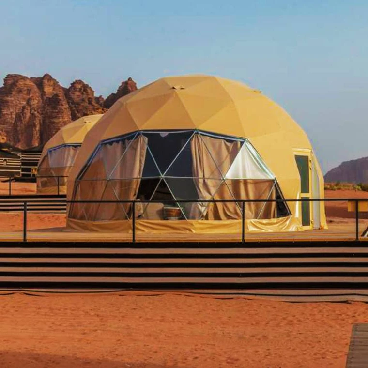 custom outdoor prefab big glamping desert steel pole geodesic dome tents house
