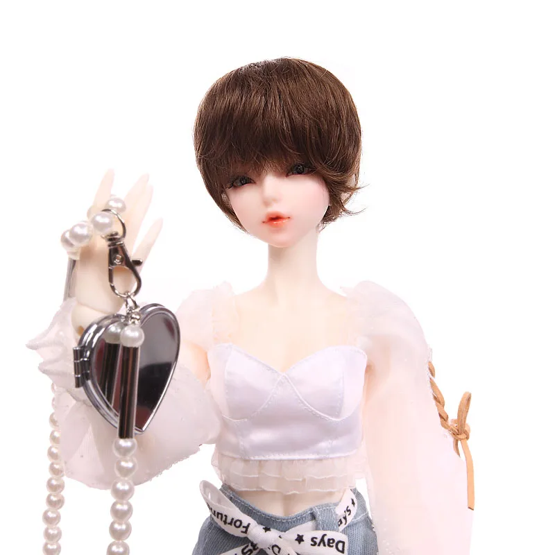 wholesale price brown bob medium hairstyle bjd doll wig for 8-9inch doll