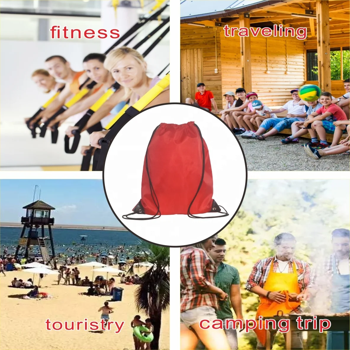 Foldable Printed Multicolor Lightweight Durable 210D Polyester Kids Small Sports Drawstring Bag Draw String School Backpacks