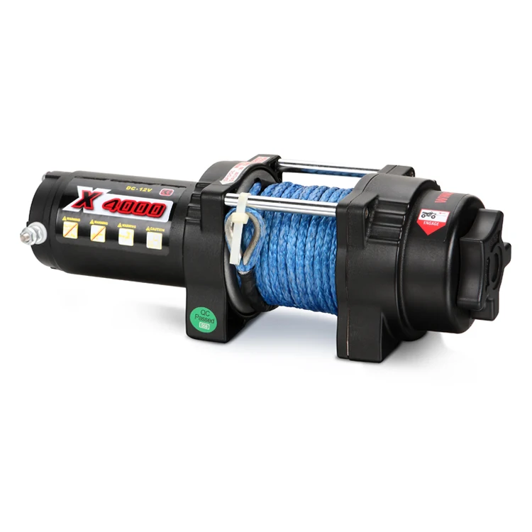 4000lbs pull anchor manual auto ATV 12v mini electric winch with synthetic rope