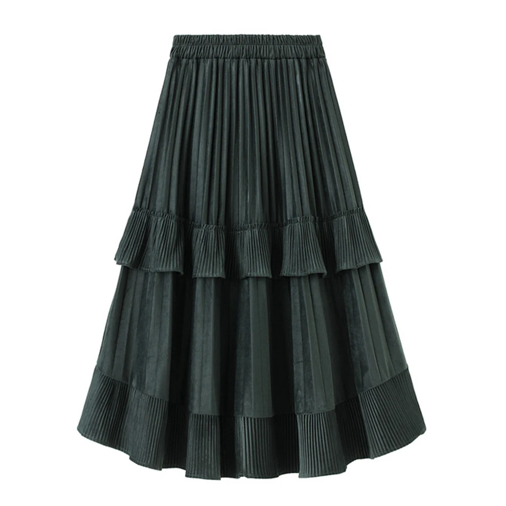 Short Front Long Back Irregular Skirt VD3273 Women Black Coffee Pleated Velvet Autumn Winter Skirts