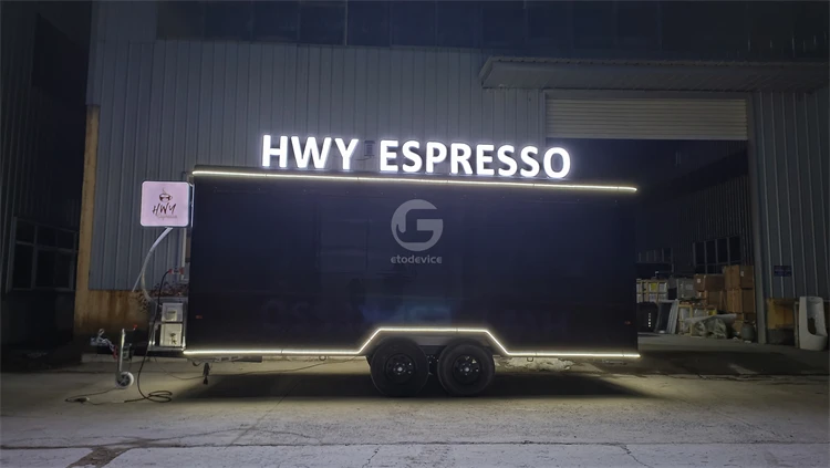 5 m Length Food Trailer Coffee Cart With Device And Stainless Steel Work Bench