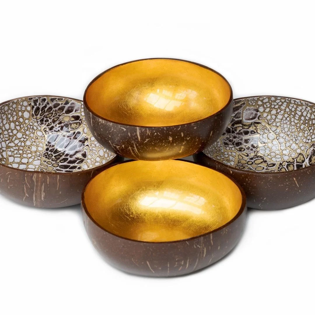 HOT Flower Lacquered Coconut Bowl for house decoration, direct supply, high quality from manufacture Vietnam