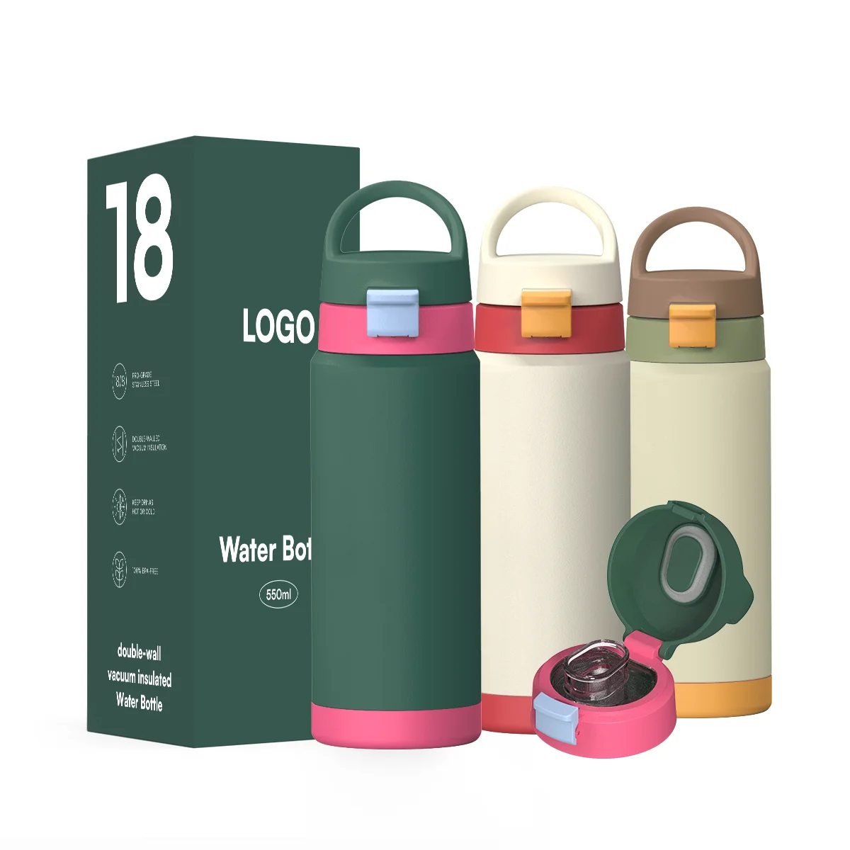 Multiple colors New Design Double Flask Stainless Steel Bottle 12oz 18oz Kids Insulated Water Bottle for Hot Cold Drinking