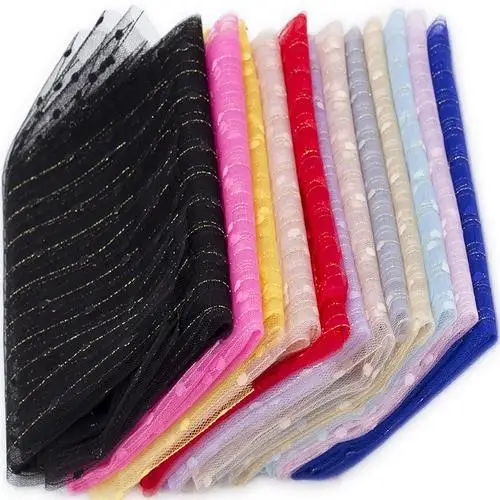 
Nylon Shine Gold Line Perspective Mesh Lace Fabric for DIY Undershirts Clothing Bed Curtain Wedding Background Decoration 