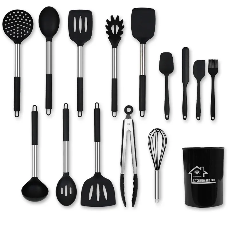 15 Pieces Kitchen Cooking Tools Conjunto De Utensilios De Cozinha Stainless Steel Handle Silicone Kitchen Utensils Set
