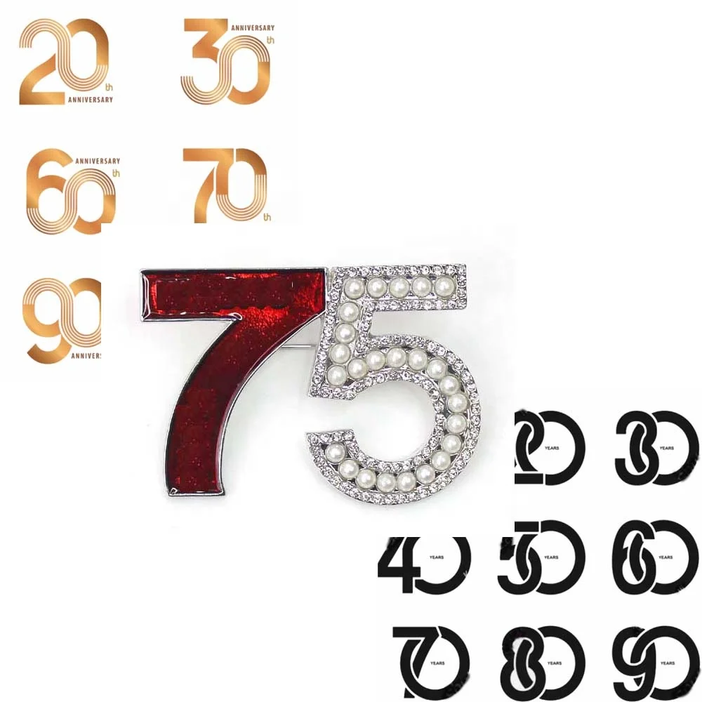 75 number brooch  brooch Metal Hard Enamel Pins for souvenir Anniversary sorority badge 25th   100th 75TH 150