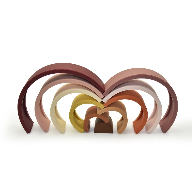 10PCS Rainbow Stacker Nesting Puzzle Blocks Silicone Stacking Toys Building Blocks Educational Toys Learning Montessori Toys