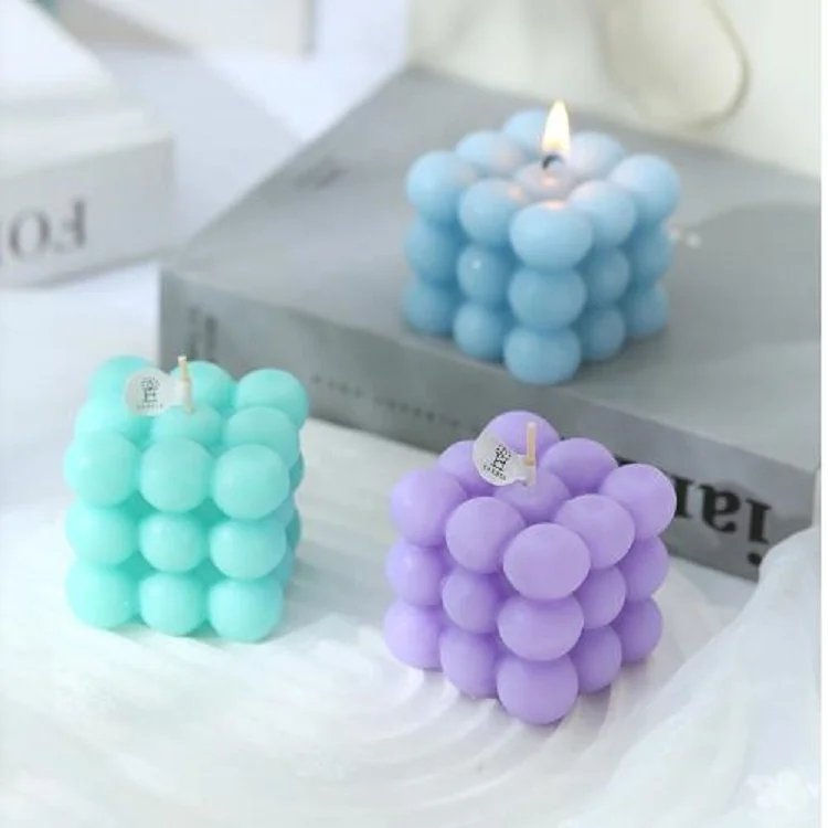Best Selected colored Mini Cube Bubble Shaped Wax Candle Aromatherapy 3D Rotating Candle Mold for Home Lighting