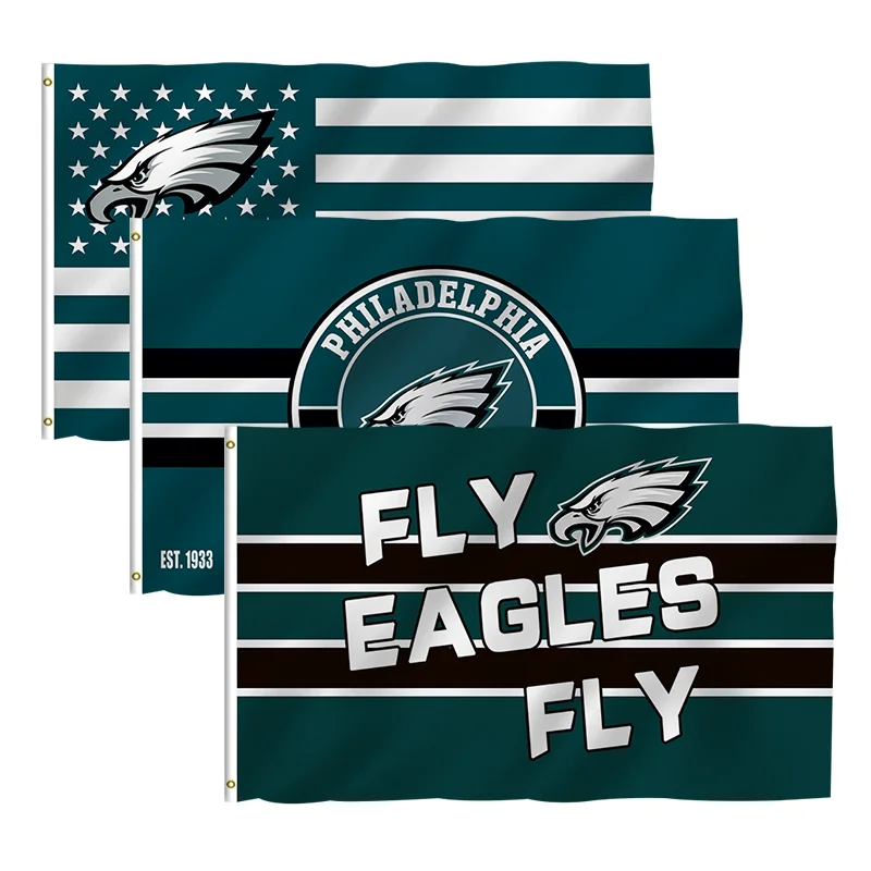 In Stock All  Football Team Flag 3x5ft High Quality Custom Design Philadelphia Eagles Kelly green Fan 100% Polyester Sports Nfl