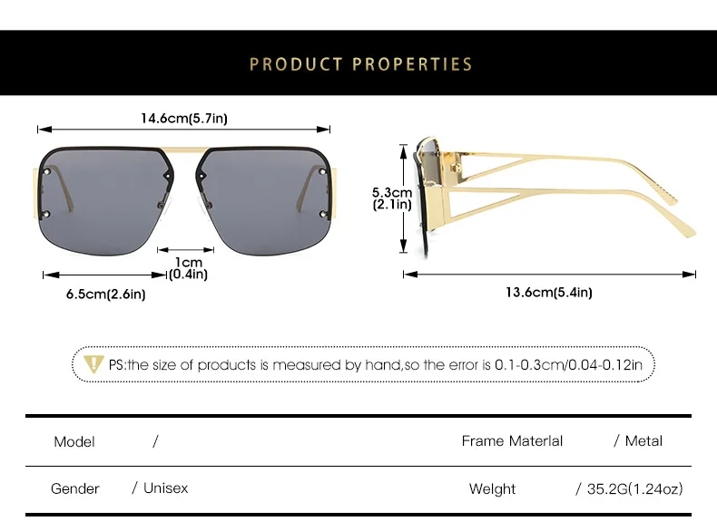 2024 Trendy Square Aviation Retro Custom Logo Sunglasses Metal Rimless Frame Square Gradient Colorful Men Women Sunglasses