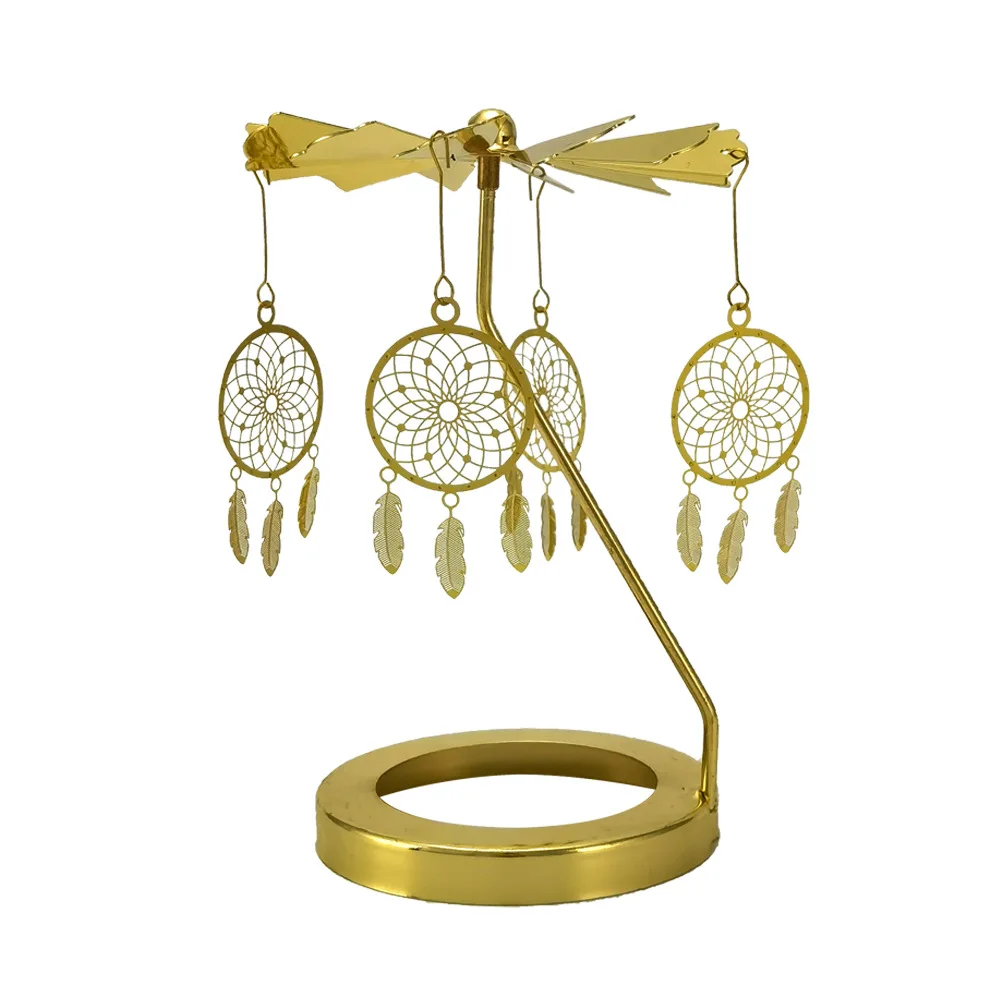 Glass Spinning Gold Metal Crystal Stands Candle Carousel Rotating Candle Stick Holders