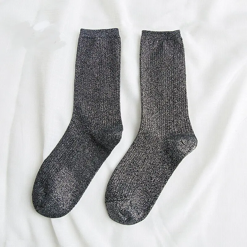 Popular Spring Autumn Ladies Socks Chic Fashion Women Metallic Socks Shimmer Glitter Shiny Yarn Woven Women Gold Silver Socks