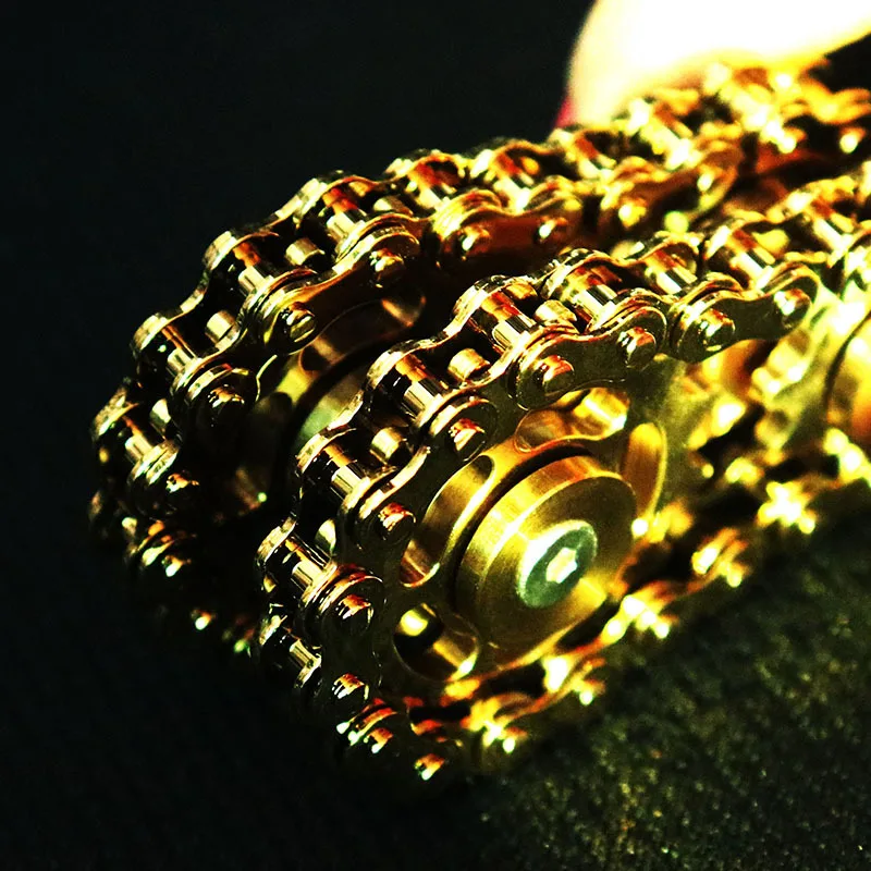 Luxury Gold Color Bike Chain For Adults Metal Fidget Spinner Flywheel Fidget Chain Toy Fingertip Gyro