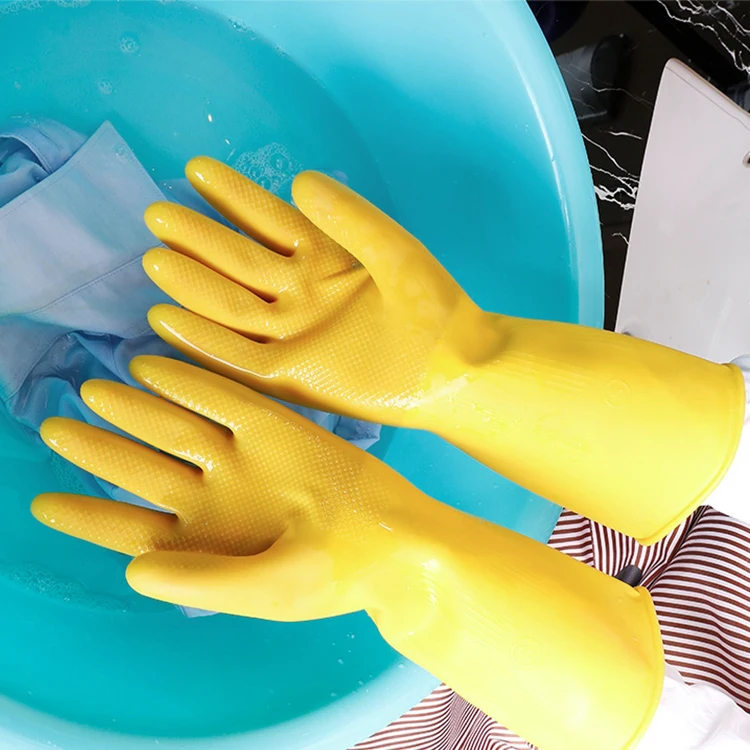 Yellow Latex Rubber Household Gloves Waterproof and Anti-Slip Kitchen Gloves Ready for Shipment Cheap Household Latex Gloves