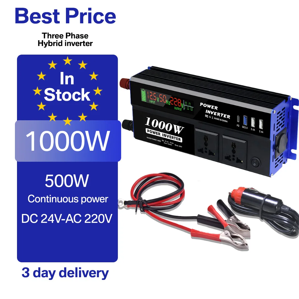 Inverter 1000W Pure Sine Wave 12v/24v DC To 110V 60Hz 220V 50Hz Low Frequency Inverter Power Converter