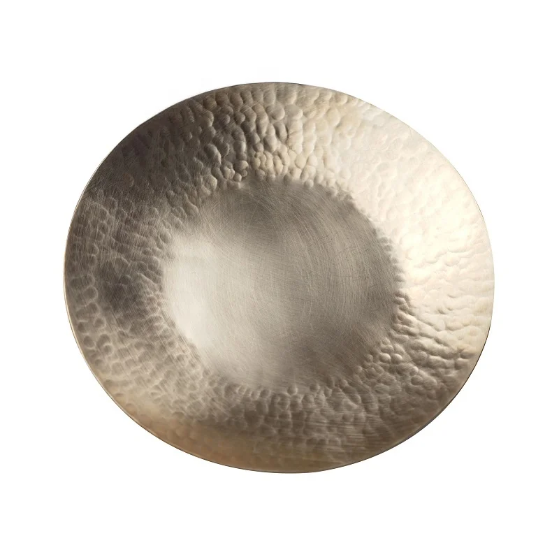 Hammered metal brass decorative serving tray for cake & fruit