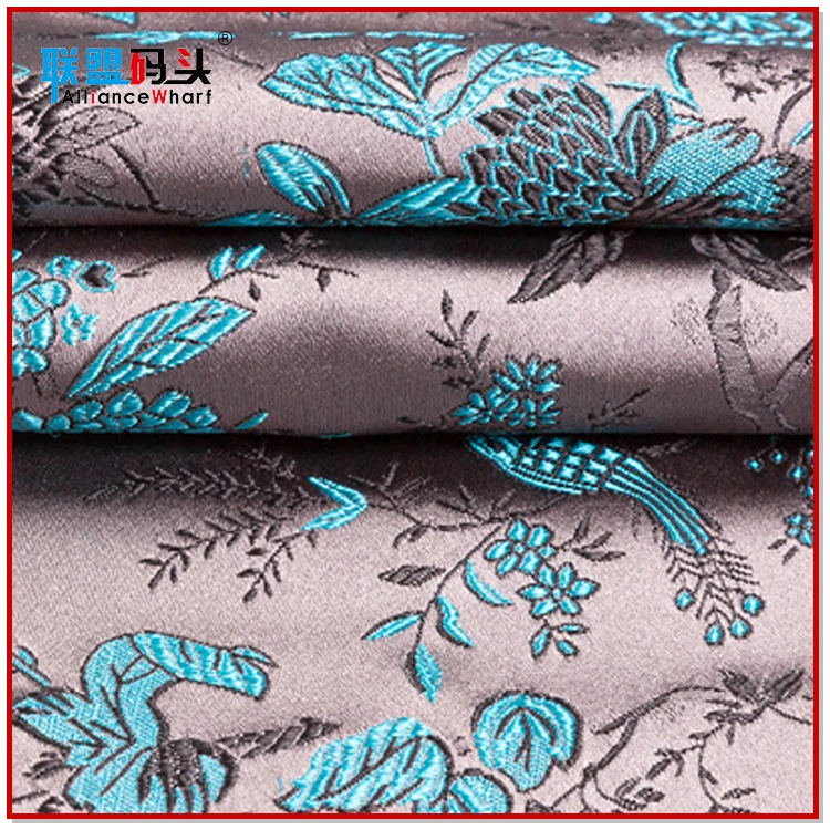 Unique Design Bird Flower Pattern Imitation Silk Brocade Satin Dress Jacquard Fabric For Ancient Cheongsam Tang Suits