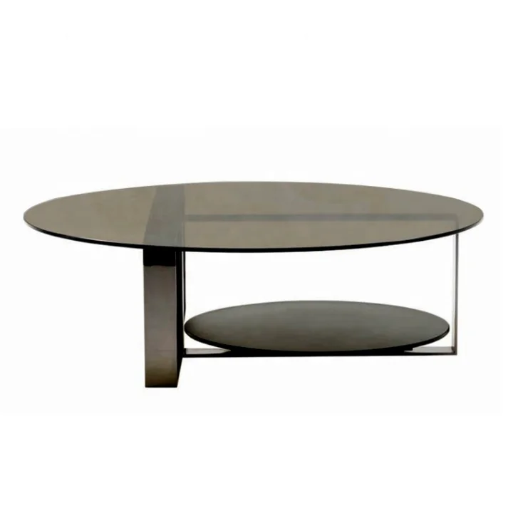 Simple Design Black Stainless Steel Frame Semi Transparent Tempered Glass Round Coffee Table